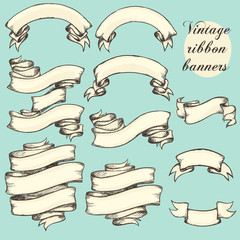 Vintage ribbon banners, hand drawn set - 87090156