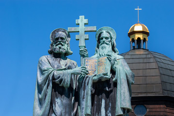 Fototapeta na wymiar Sculpture of Saints Cyril and Methodius on Radhost in Czech Republic