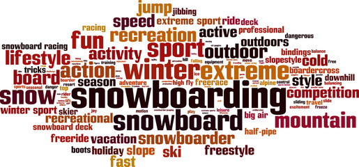 Snowboarding word cloud concept. Vector illustration