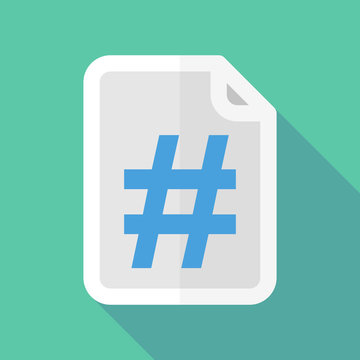 Long shadow document icon with a hash tag