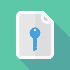 Long shadow document icon with a key