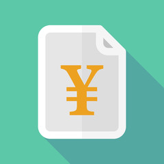 Long shadow document icon with a yen sign