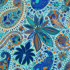 Vintage floral motif ethnic seamless background.