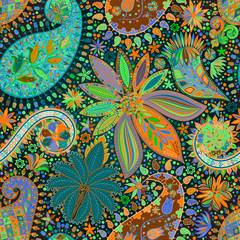 Vintage floral motif ethnic seamless background.