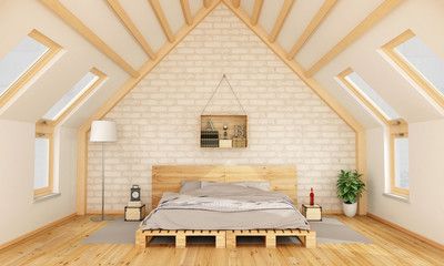 Bedroom in the attic - obrazy, fototapety, plakaty