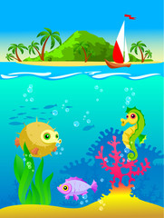 Fototapeta premium Illustration of fish on sea