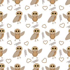 Owl seamless pattern. Illustration of cute owl in two poses in a pattern.