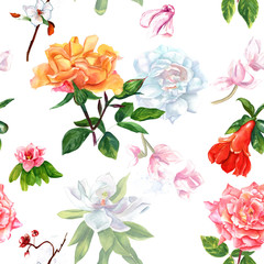 Retro style watercolour flowers seamless pattern