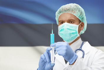 Doctor with syringe in hands and flag on background series - Estonia