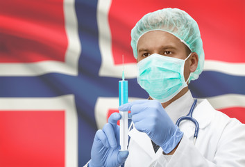 Doctor with syringe in hands and flag on background series - Norway