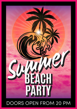 retro poster with summer beach party