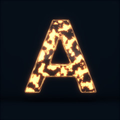 Glass glowing fire letter A symbol