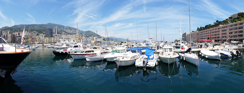 Panoramic View of Boats in Monaco Harbor