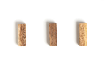 Five wood blocks arange in row.