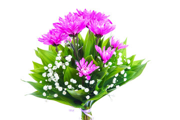 Purple dahlia bouquet isolated on white