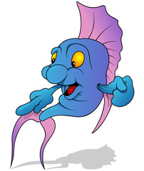 Blue Little Fish - Cheerful Cartoon Illustration, Vector