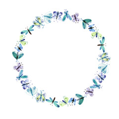 Round frame of watercolor moths