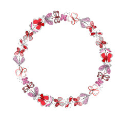 Round frame of watercolor moths