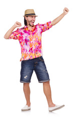 Funny tourist isolated on white