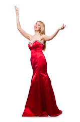 Obraz na płótnie Canvas Woman in pretty red evening dress isolated on white