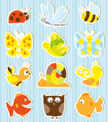 set of cute little creatures - stickers collection for children