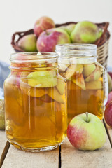 Apple juices and apples.