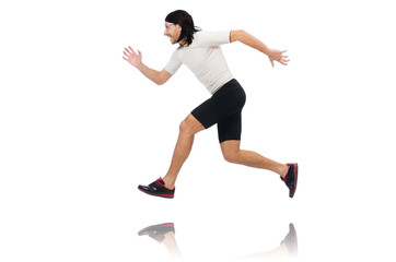 Man exercising isolated on white