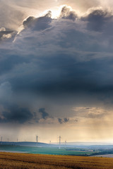 Wind generators with clouds near Alzey, Pfalz, Germany