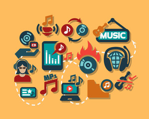 color flat music icons set