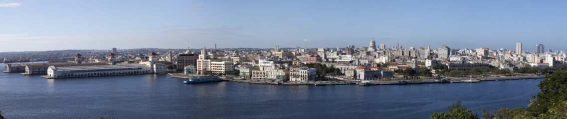 Havana. View of the old city through a bay ,panorama