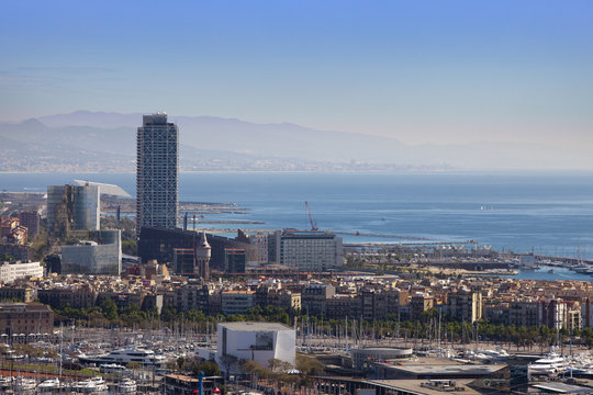 Spain. Barcelona. The top view on seaport.