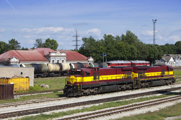 Fototapeta na wymiar Railway station and cargo train. Narva. Estonia