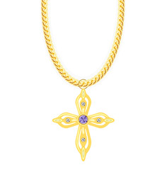 Gold Chain with Cross with Diamond. Vector Illustration.