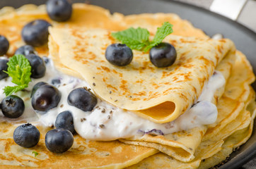 Healthy chia pancakes with blueberries