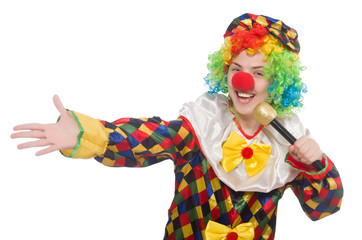 Clown with mic isolated on white background