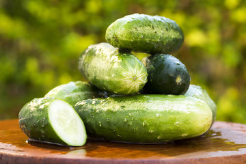 Fresh cucumber on the wooden table