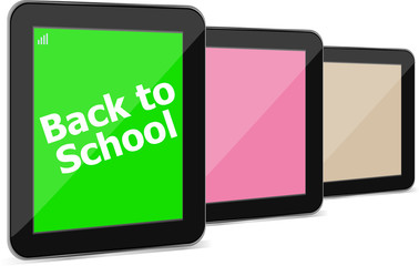 Tablet PC set with dack to school word on it, isolated on white