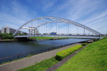 隅田川の遊歩道と橋
