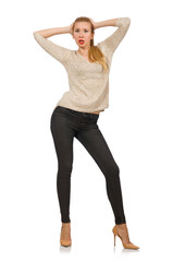 Fototapeta premium Young slim woman isolated on white