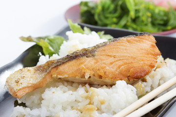 Grilled Salmon Teriyaki with rice