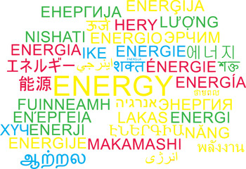 Energy multilanguage wordcloud background concept