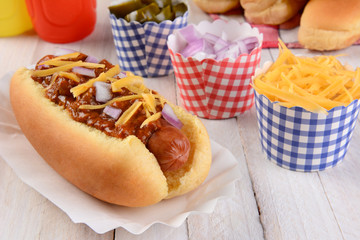 Chili Dog and Condiments