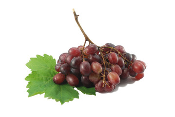 Red grapes on white background