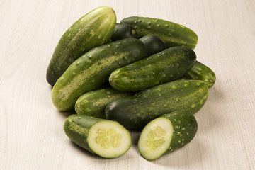 Fresh cucumber on the wooden table