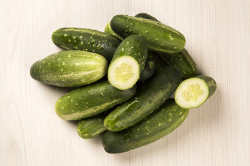 Fresh cucumber on the wooden table