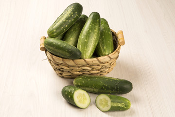 Fresh cucumber on the wooden table