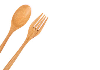 Wooden Spoon and Fork on white blockground