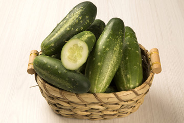 Fresh cucumber on the wooden table