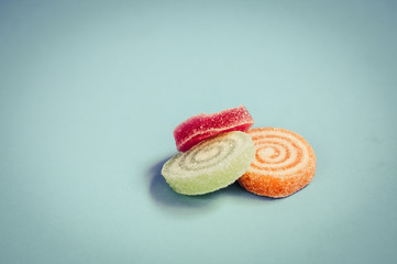 Colorful fruit-paste sweets with filter effect retro vintage sty