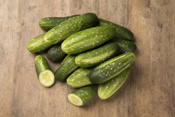 Fresh cucumber on the wooden table